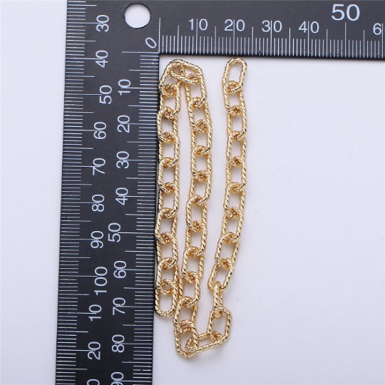 1 Yard 16K Gold Filled Paper Clip Chain Twisted Texturized Tubed Chain, Elongated Oval Chain 10x5mm link Chain for Necklace Bracelet, Chunky CABLE Chain  | ROLL-003