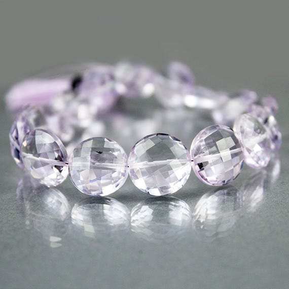 10-12mm Pink Amethyst Faceted Coin Beads 8 inch 19 beads AA Grade