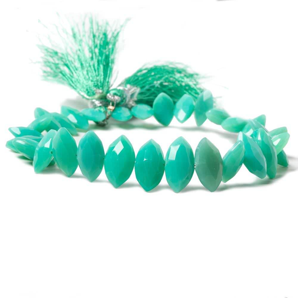 10-13mm Mint Green Chalcedony Side Drilled Faceted Marquise Beads 8 inch 29 pcs