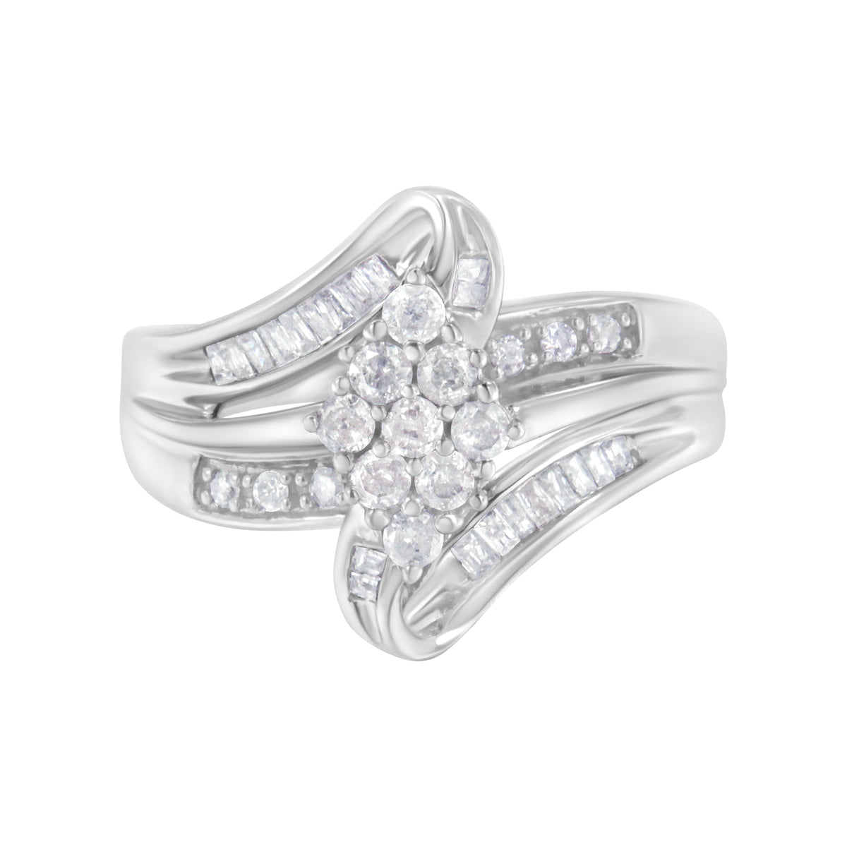 10K White Gold 1/2 cttw Diamond Cluster Ring (H-I Clarity, I2-I3 Color) - Size 6