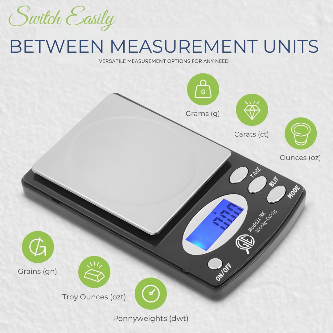 GTE 1000BX Professional Digital Jewelry Scale – 6 Modes: g, oz, gn, ct, ozt, dwt - 1000g × .1g Accuracy
