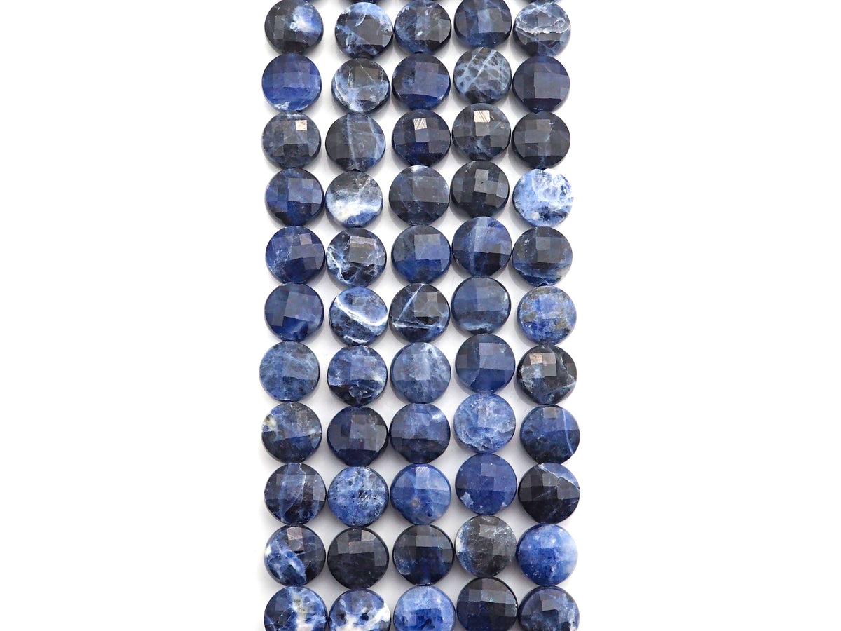 SPECIAL Checkboard Cut Natural Sodalite Coin Button Shape beads, 6mm/8mm Turtle Shell Cut Natural Sodalite Beads, 16" Full strand, Sku#U727