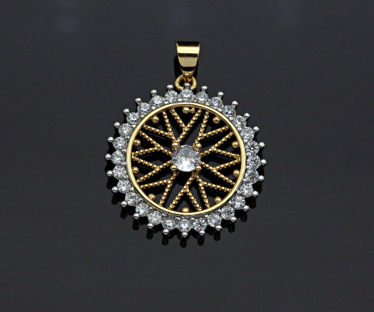 Gold Filigree Flower On CZ Micro Pave Round Ring Charms, Gold Charms, CZ Pave Pendant,Necklace Charms, 24x26mm, Sku#F1280
