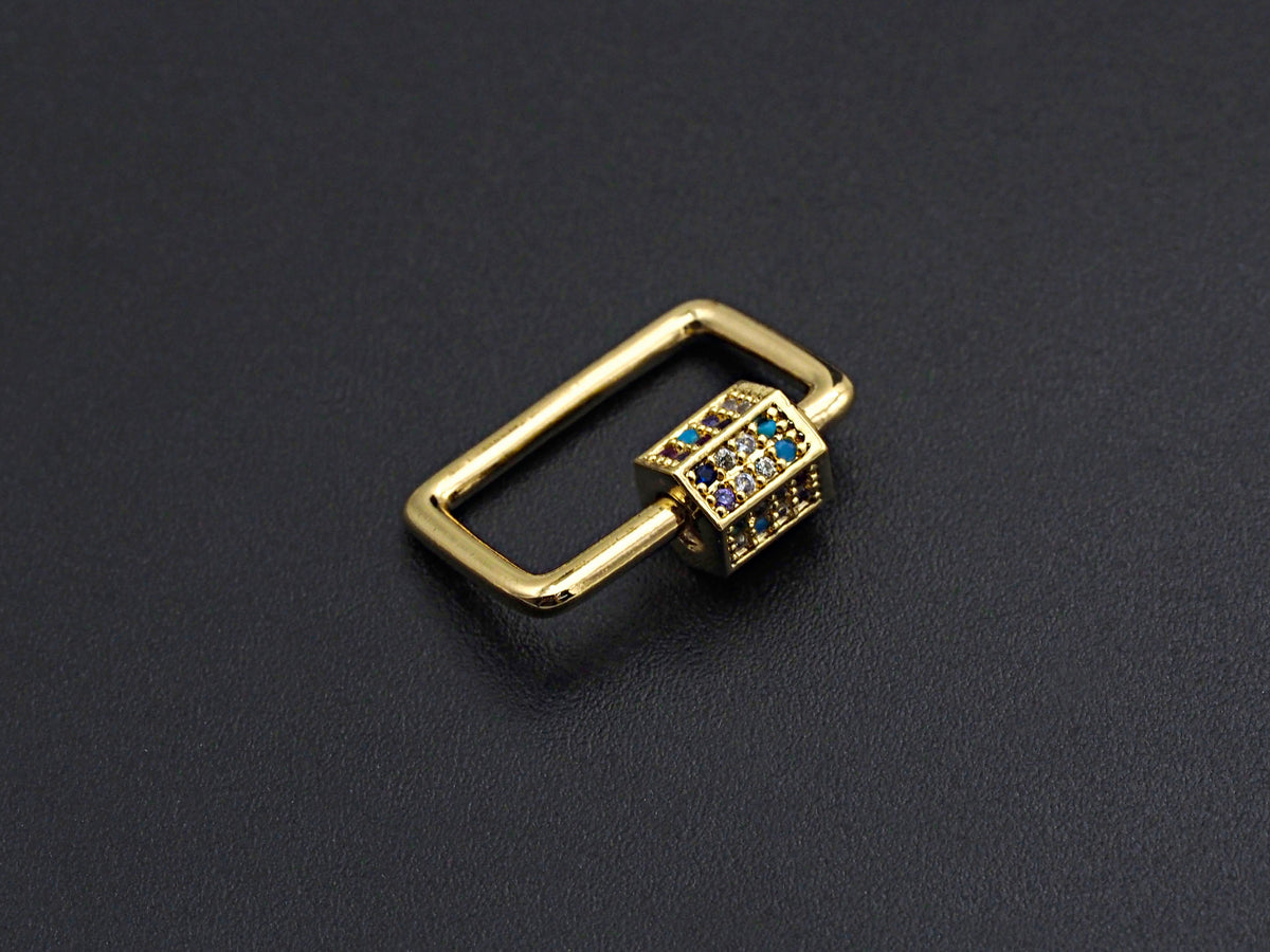 Colorful CZ Micro pave Rectangle Shape Clasp, CZ Pave Clasp, 24K Gold Carabiner Clasp, 15x20mm, sku#H192