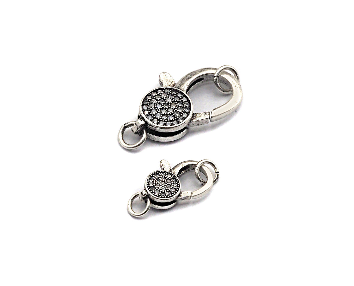 Antique Silver CZ Micro Pave Lobster Claw Clasp/Link Connector with Jump Ring,Pave Claw Clasp,11x16/13x20mm/16x24mm,sku#H170