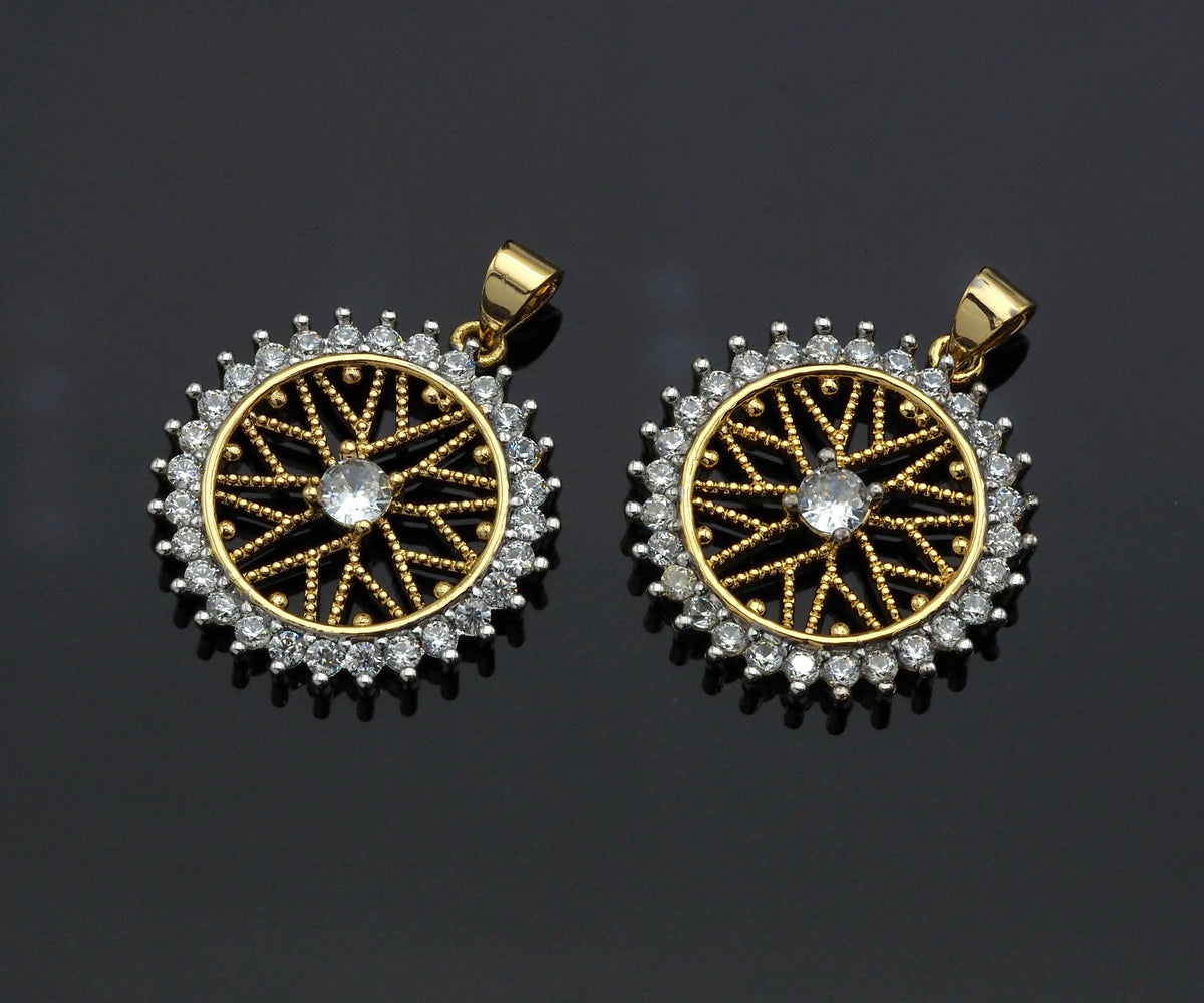 Gold Filigree Flower On CZ Micro Pave Round Ring Charms, Gold Charms, CZ Pave Pendant,Necklace Charms, 24x26mm, Sku#F1280