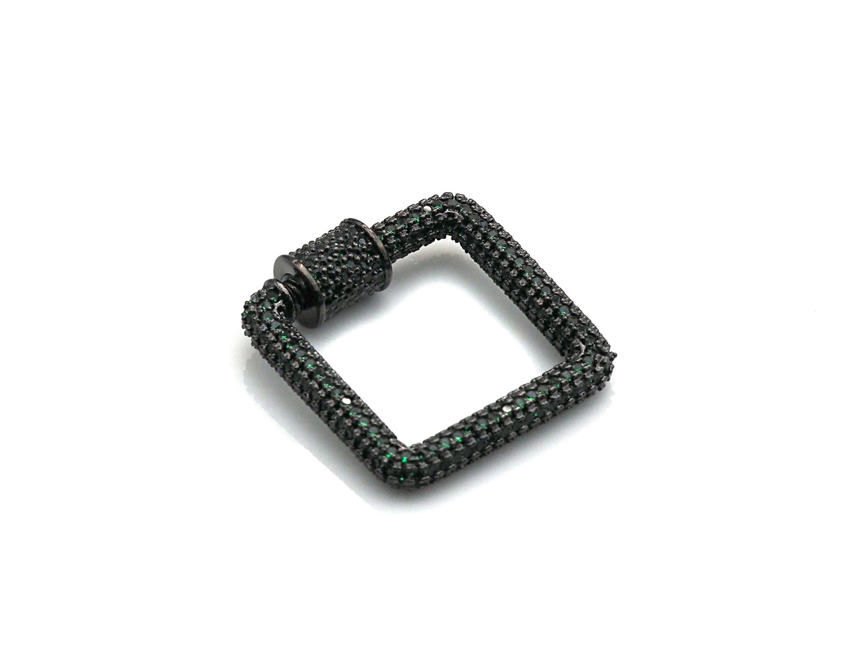 Fully Colorful Cz Micro pave Square Shape Clasp, CZ Pave Black/Blue/Pink/Gold Carabiner Clasp, 23mm, sku#H183
