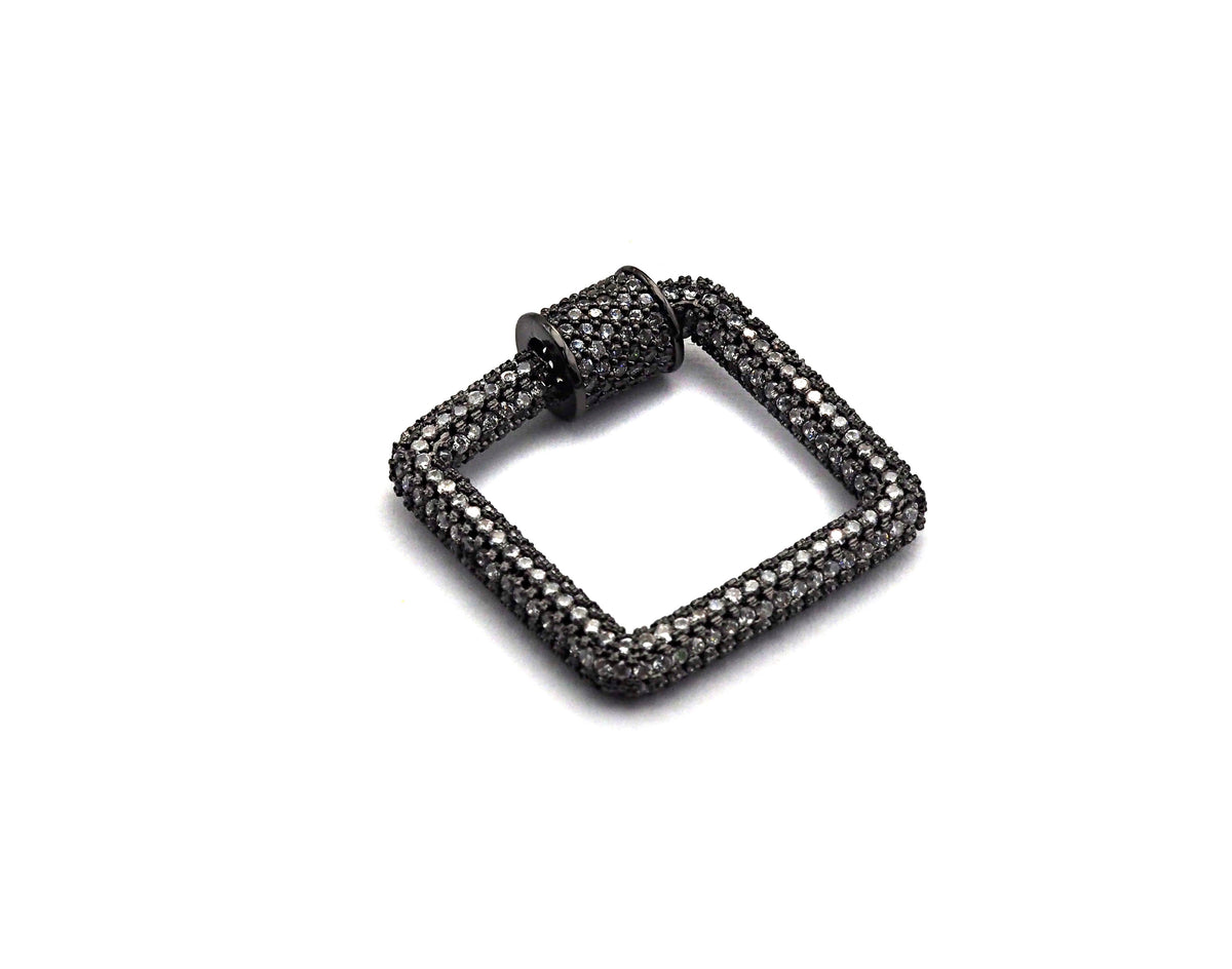 CZ Micro Pave Square Shape Clasp, Gold/Rose gold/Gunmetal/Silver Plated Carabiner Clasp, 23x23mm, sku#H158