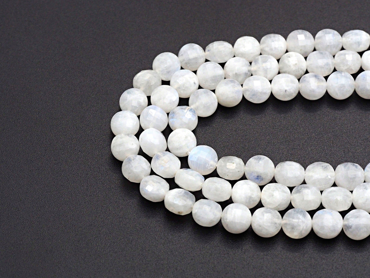 High Quality Natural Moonstone Checkerboard Cut Coin Shape beads, 6mm/8mm/10mm Turtle Shell Cut Moonstone Beads, 16" Full strand, Sku#U759