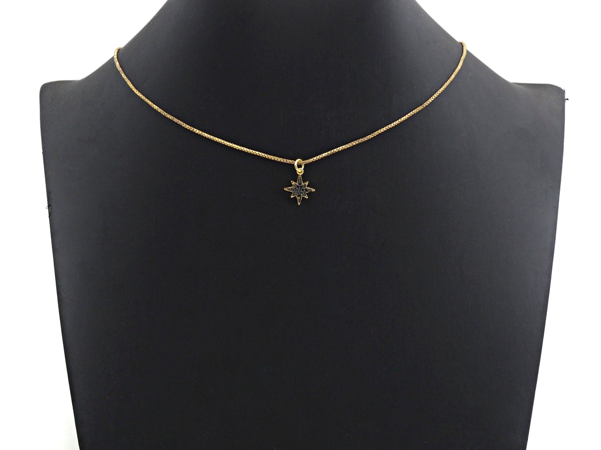 Black CZ Micro Pave North Star Shaped Pendant, Cubic Zirconi