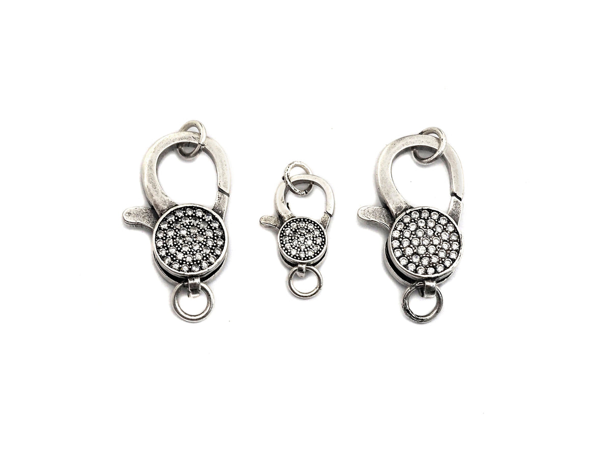 Antique Silver CZ Micro Pave Lobster Claw Clasp/Link Connector with Jump Ring,Pave Claw Clasp,11x16/13x20mm/16x24mm,sku#H170
