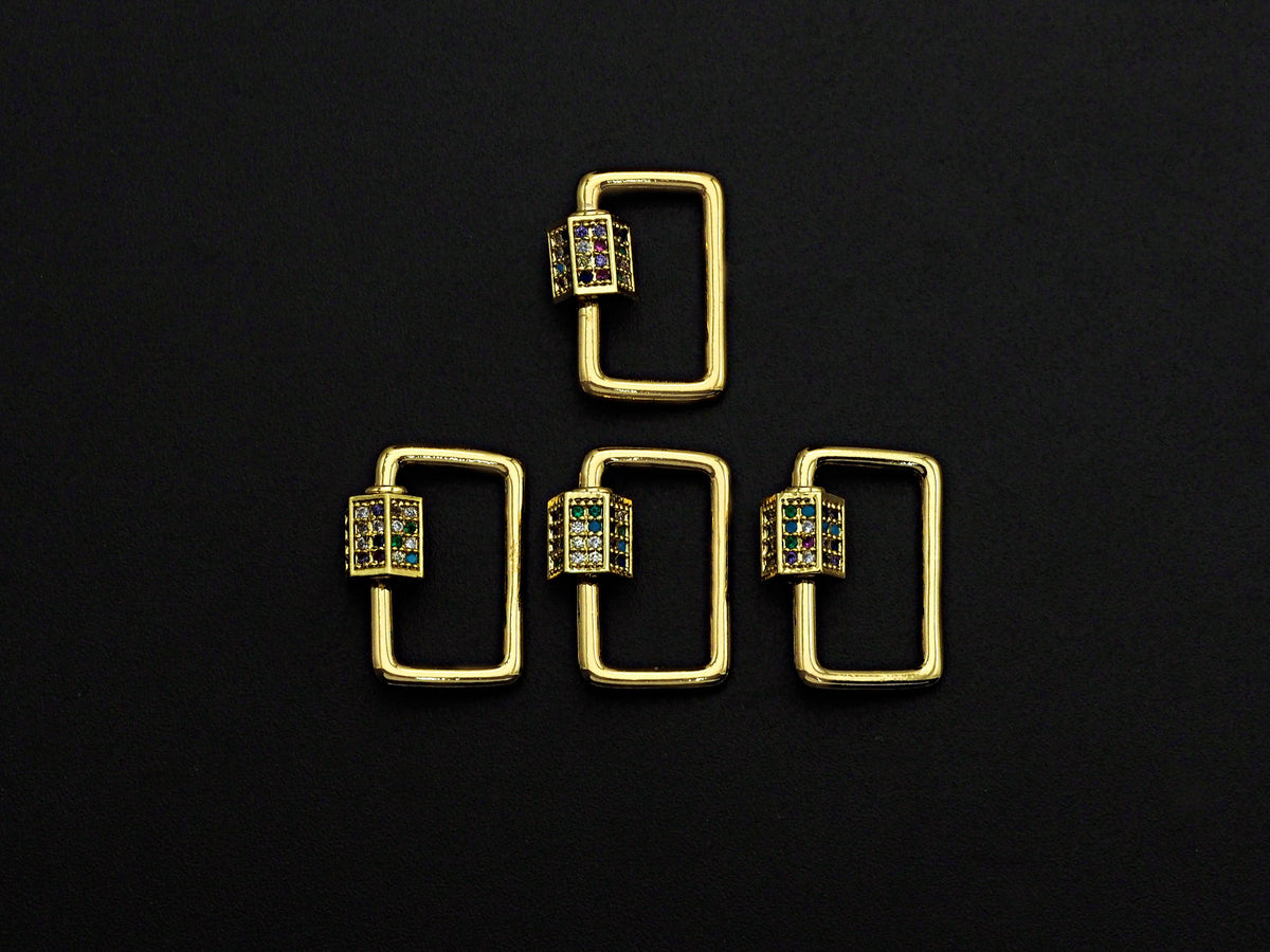 Colorful CZ Micro pave Rectangle Shape Clasp, CZ Pave Clasp, 24K Gold Carabiner Clasp, 15x20mm, sku#H192