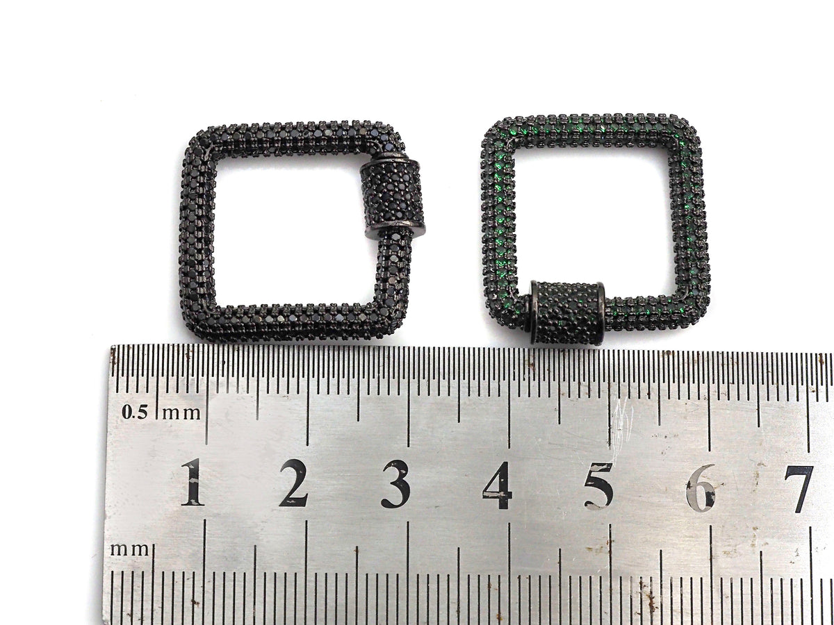 Fully Colorful Cz Micro pave Square Shape Clasp, CZ Pave Black/Blue/Pink/Gold Carabiner Clasp, 23mm, sku#H183