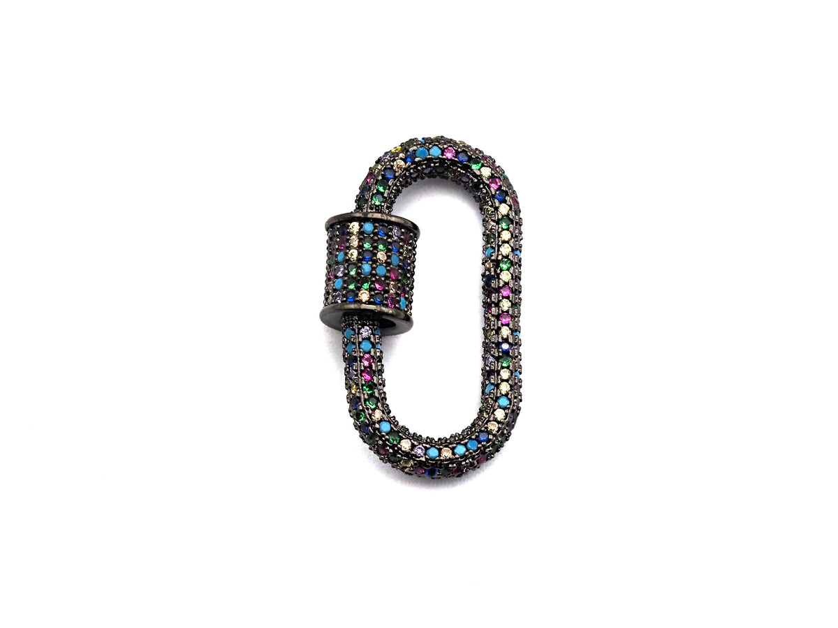 Rainbow Colorful CZ Micro Pave Oval Shape Clasp, Gold/Gunmetal Plated Screw Clasp, 15x29mm, sku#H159
