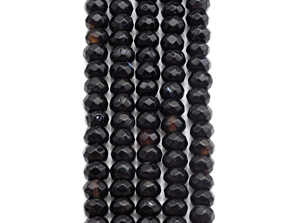 2mm Large Hole Natural Black Onyx Beads, Rondelle Faceted 5x8mm, 8" Long Strands, sku#U730