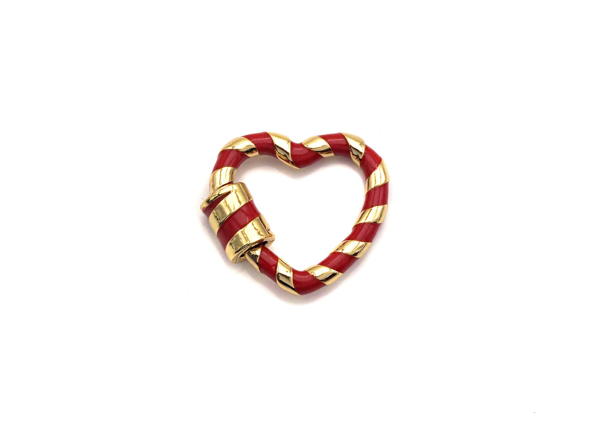 Colorful Enamel Pave Heart Shape Clasp, Gold Plated Screw Clasp, Carabiner Clasp, 21x22.6mm, sku#K77