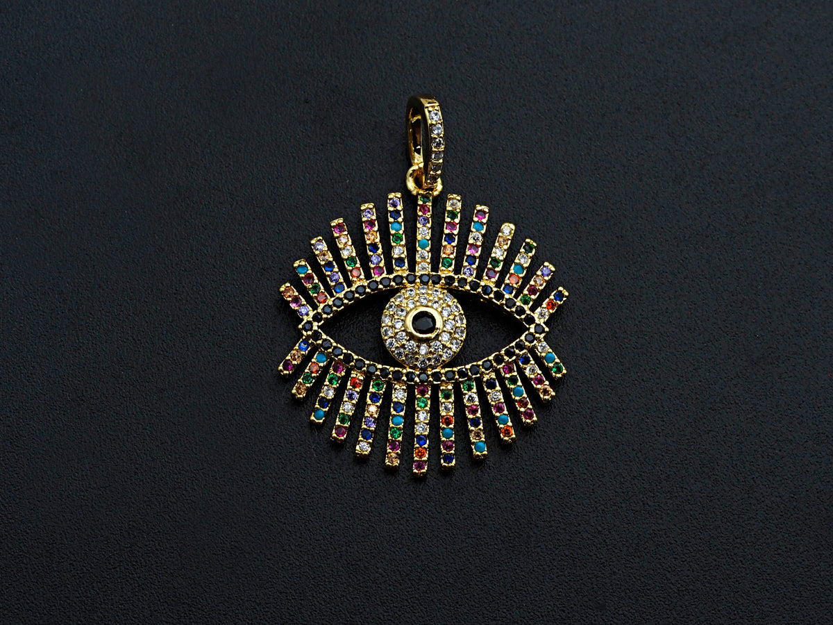 Colorful cz Pave Evil Eye Pendant,CZ Micro Pave eye pendant, Pave Jewelry, 27x30mm, sku#F1062