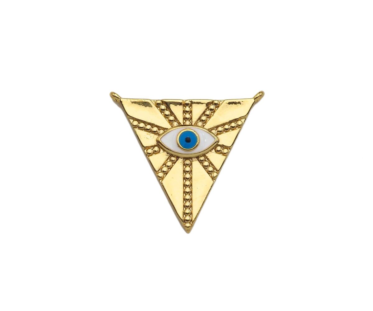 Enamel Evil Eye On Triangle Shape Pendant,18K Dainty Gold Charm, Necklace Bracelet Charm Pendant,26x24mm, Sku#F1372