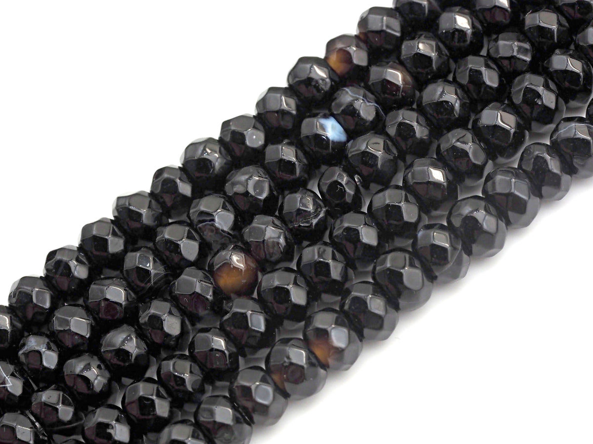 2mm Large Hole Natural Black Onyx Beads, Rondelle Faceted 5x8mm, 8" Long Strands, sku#U730