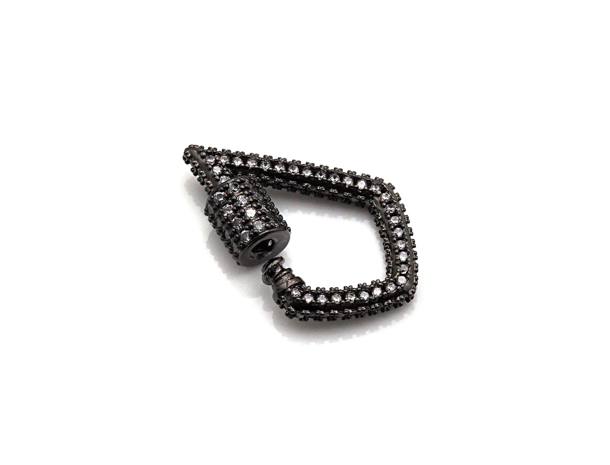 CZ Micro pave Tear Drop Shape Clasp, CZ Pave Clasp, Gold/Silver/Rose Gold/Gunmetal Carabiner Clasp, 17x25mm, sku#H184