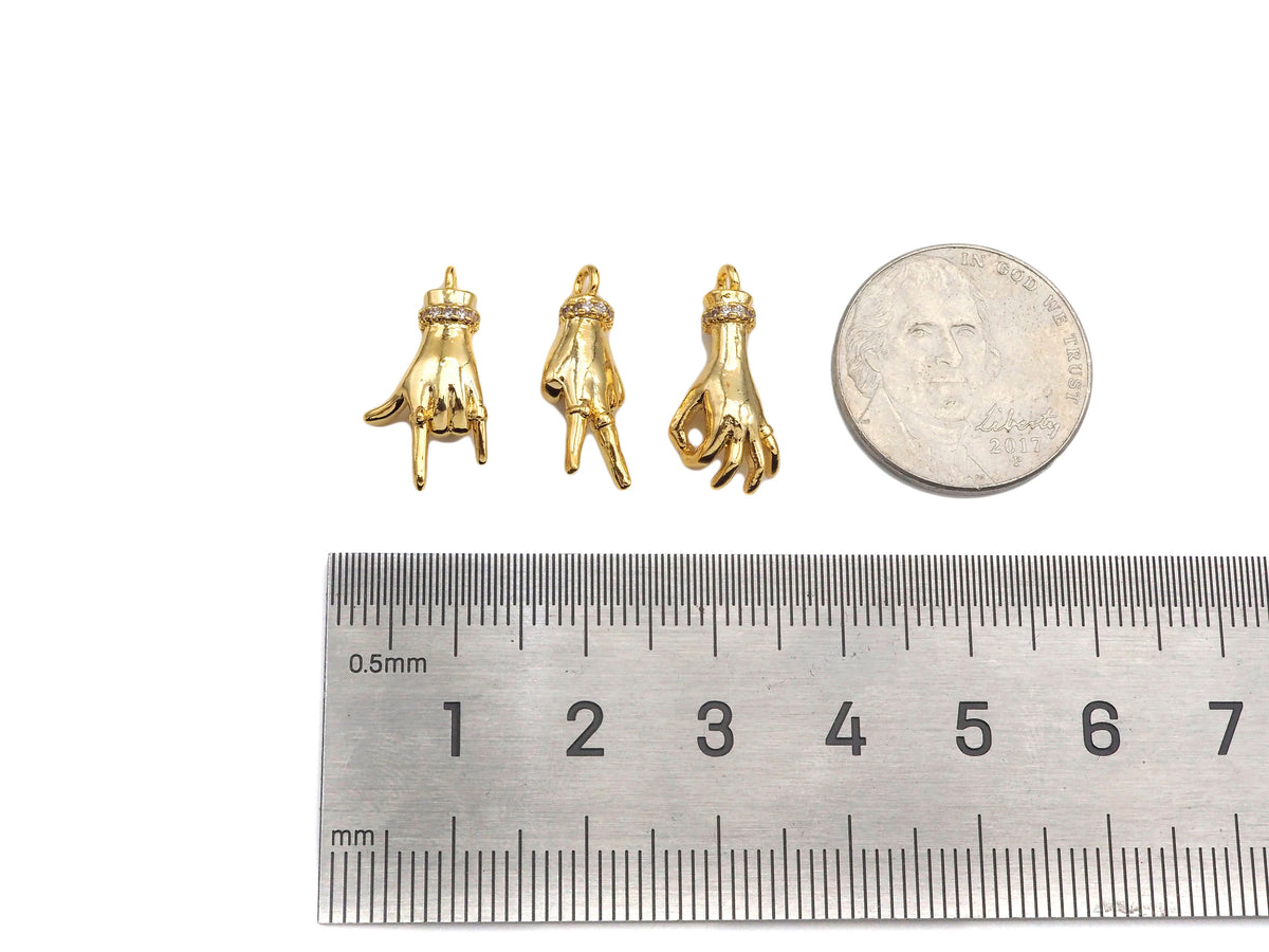 CZ Micro Pave Ok/Love You/Yeah Gesture Shape Pendant/Charm,18K Gold Charm, Necklace Bracelet Charm Pendant,8x19/7x19/10x19mm,Sku#FH152