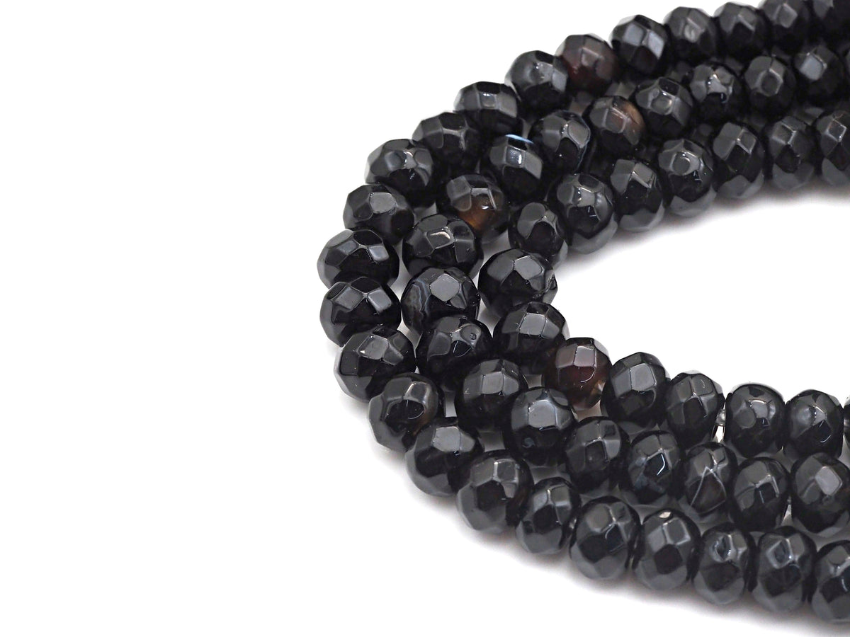 2mm Large Hole Natural Black Onyx Beads, Rondelle Faceted 5x8mm, 8" Long Strands, sku#U730