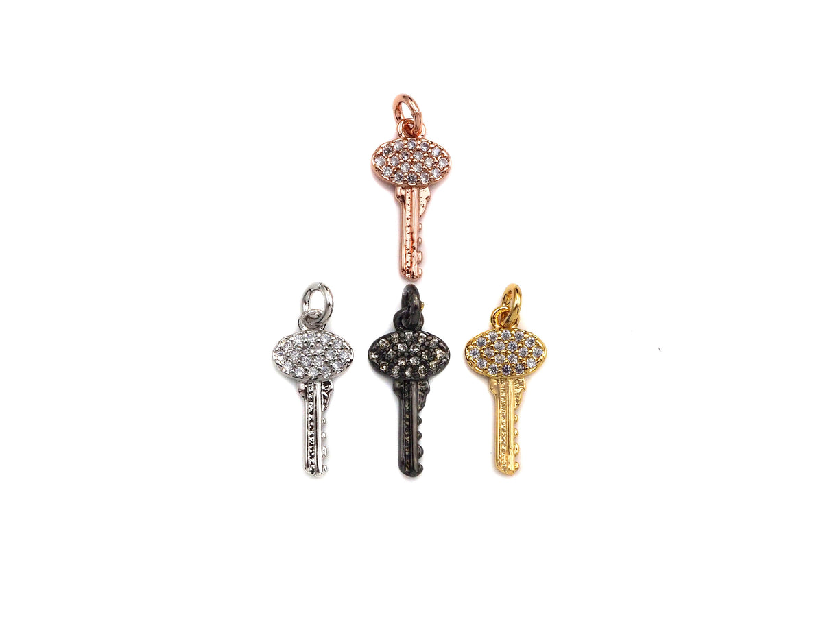 CZ Micro Pave Key Shaped Pendant/Charm, Small Key Charm, Cubic Zirconia Pave Charm, 8x16mm, sku#F1139C