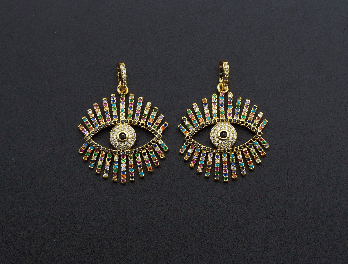 Colorful cz Pave Evil Eye Pendant,CZ Micro Pave eye pendant, Pave Jewelry, 27x30mm, sku#F1062