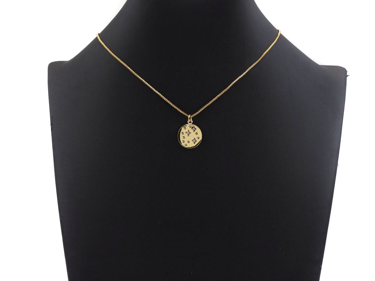 North Star on Disc Round Coin Pendant,North Star Cubic Zirconia Pendant, Silver/Gold Plated,16x19mm,Sku#F1267