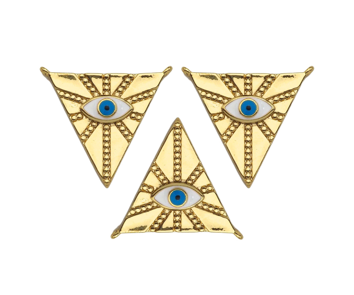 Enamel Evil Eye On Triangle Shape Pendant,18K Dainty Gold Charm, Necklace Bracelet Charm Pendant,26x24mm, Sku#F1372