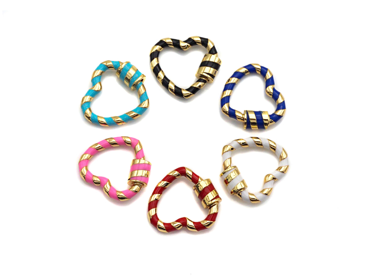 Colorful Enamel Pave Heart Shape Clasp, Gold Plated Screw Clasp, Carabiner Clasp, 21x22.6mm, sku#K77