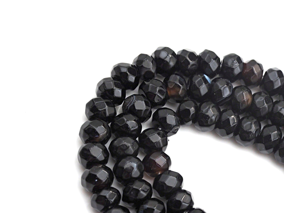2mm Large Hole Natural Black Onyx Beads, Rondelle Faceted 5x8mm, 8" Long Strands, sku#U730