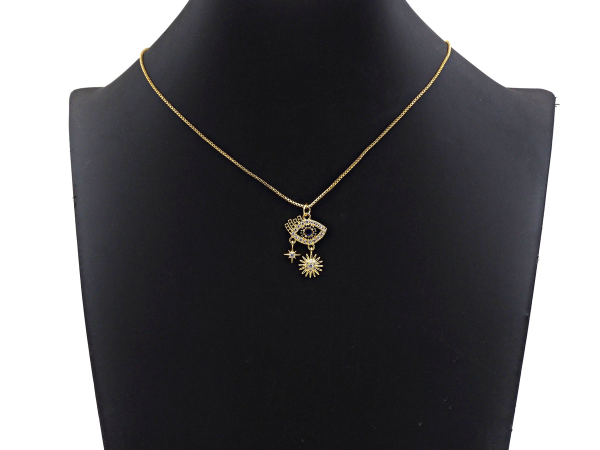 Clear CZ Micro Pave Colbalt Blue Evil Eye With Sunflower Star Shape Pendant Charm, Cubic Zirconia Evil Eye Charm,17x26mm,sku#LK155