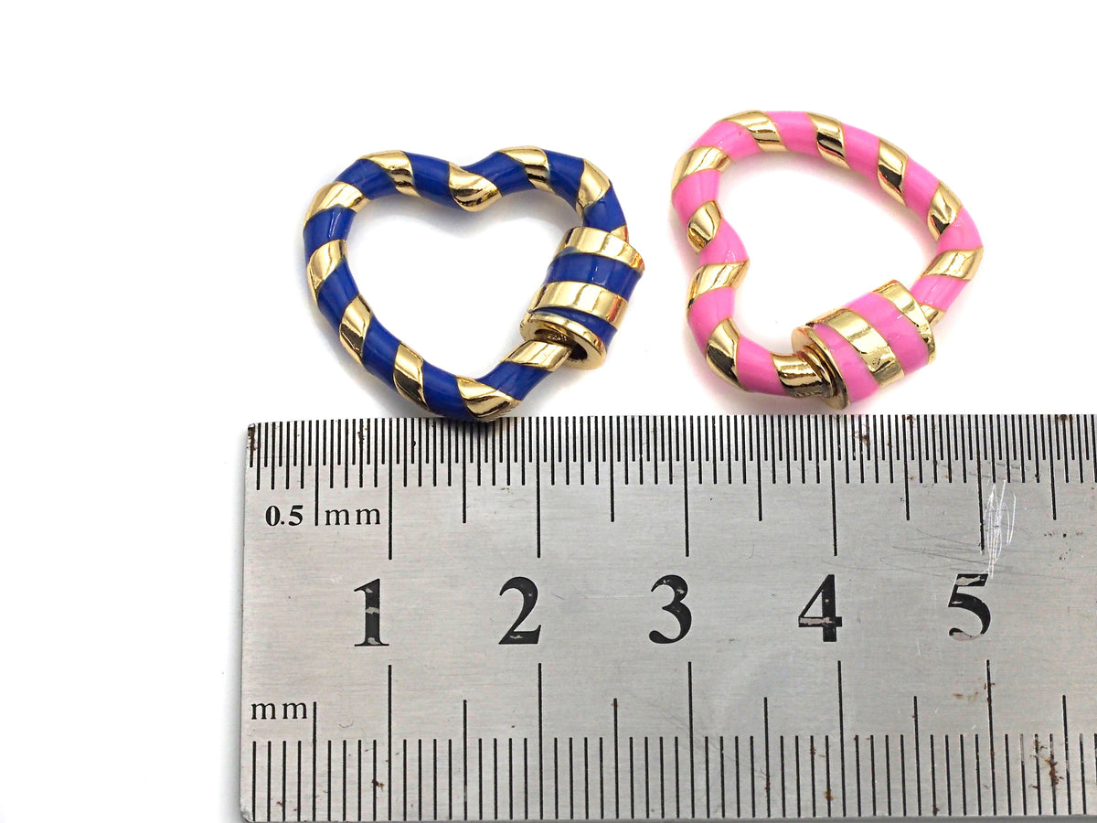 Colorful Enamel Pave Heart Shape Clasp, Gold Plated Screw Clasp, Carabiner Clasp, 21x22.6mm, sku#K77
