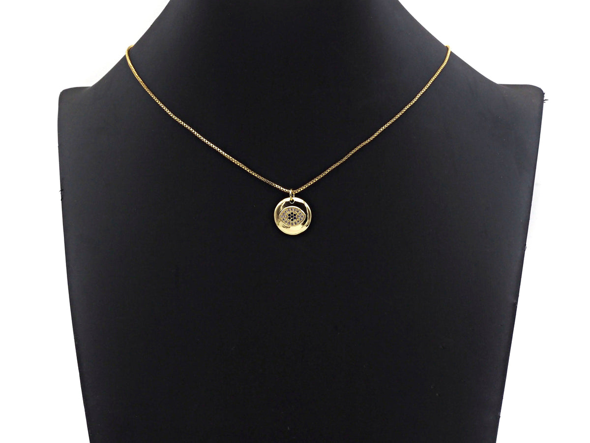 CZ Micro Pave Colorful Evil Eye On Round Coin Charms, 18k Dainty Gold Charms Pendant, Evil Eye Necklace Charms, 15x15mm, Sku#F1304