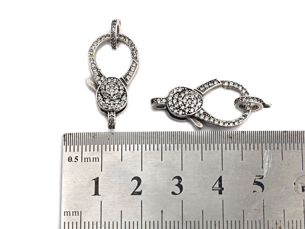 Antique Silver Finish CZ Clear Micro Pave Lobster Clasp with Jumping Ring Clasp, Fine Jewelry Clasp, Designer Clasp,  16x26mm,sku#H171