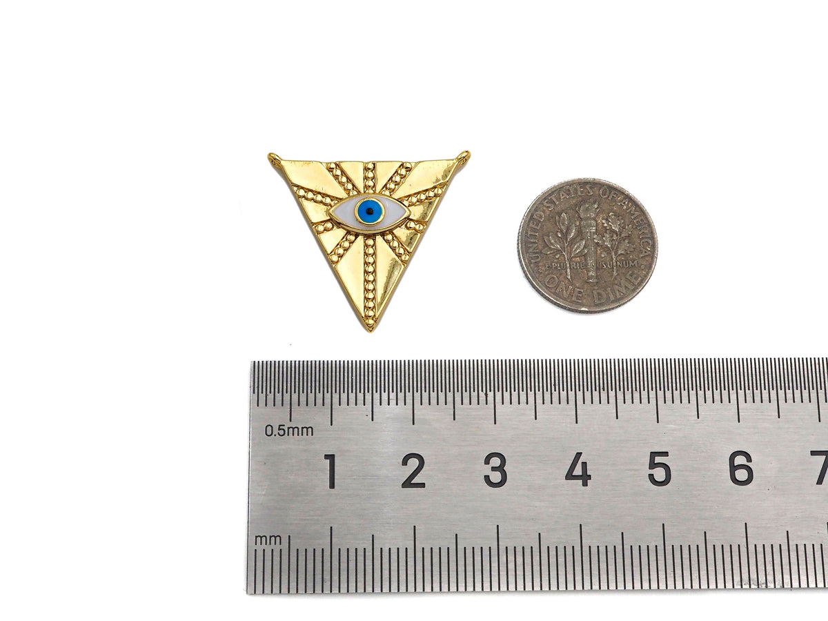 Enamel Evil Eye On Triangle Shape Pendant,18K Dainty Gold Charm, Necklace Bracelet Charm Pendant,26x24mm, Sku#F1372