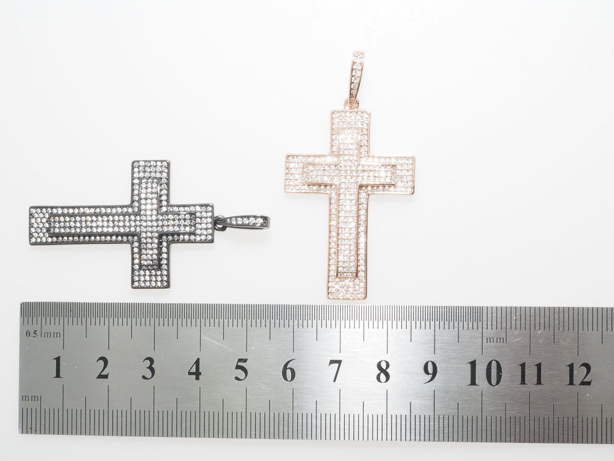 Large CZ Micro Pave Cross Pendant with Cross Symbol,Gold/Silver/Black/Rose Gold Cross,Cubic Zirconia Jewelry Findings,28x38mm,sku#F484