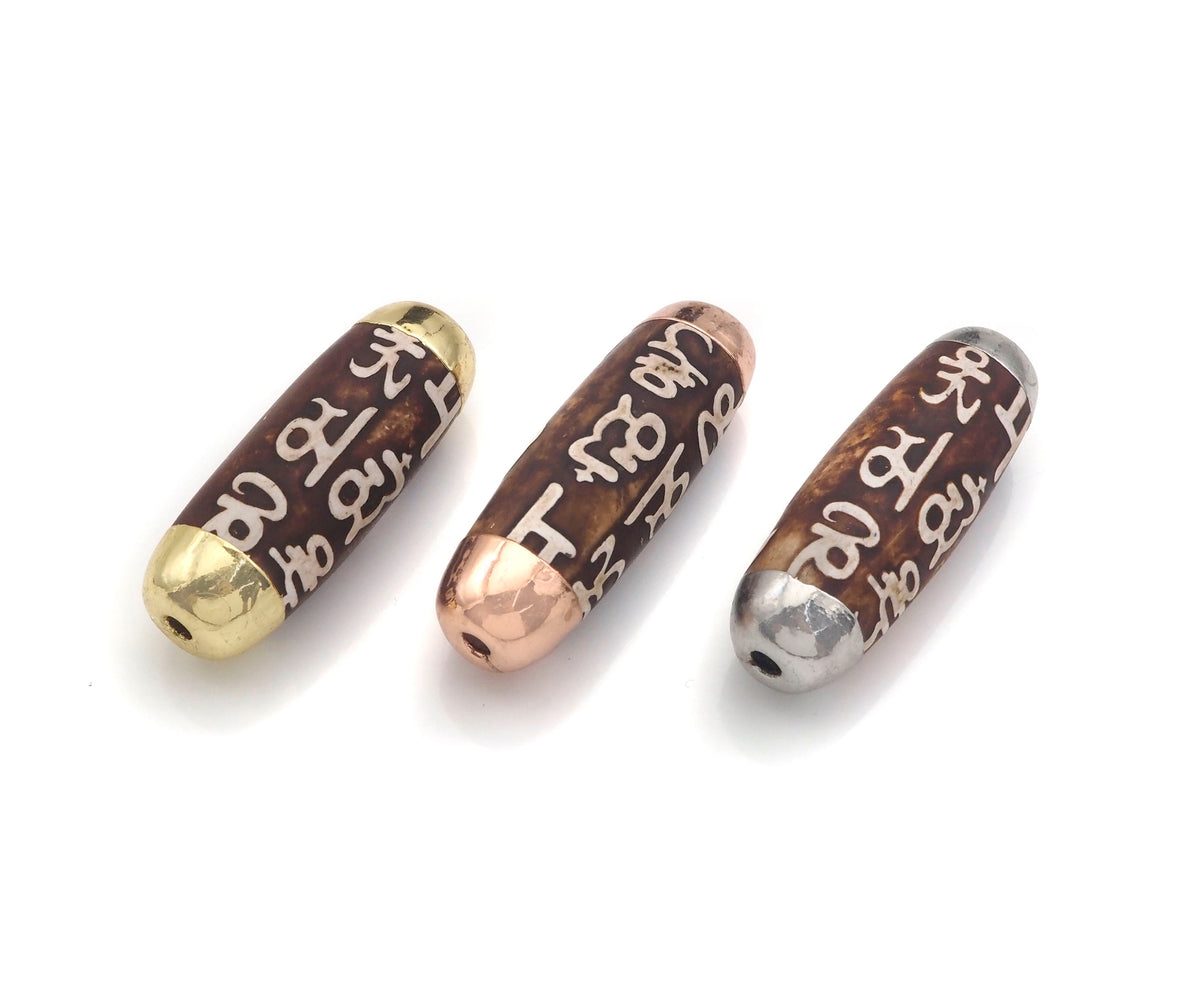 16x39mm Large Natural Tibetan Agate Barrel Shape Spacer Beads, Gold/silver/Rose Gold Tone, Dzi Agate Spacer,Oval Tibetan Agate, sku#U1004