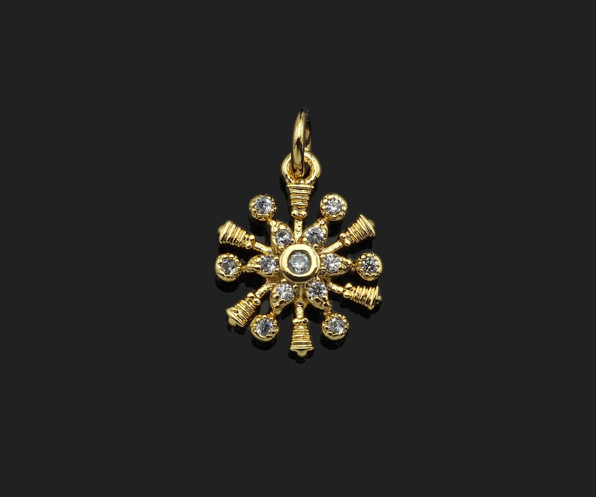 CZ Micro Pave Radiate Flower Shape Pendant,18K Dainty Gold Charm, Necklace Bracelet Charm Pendant,9x12mm,Sku#FH154