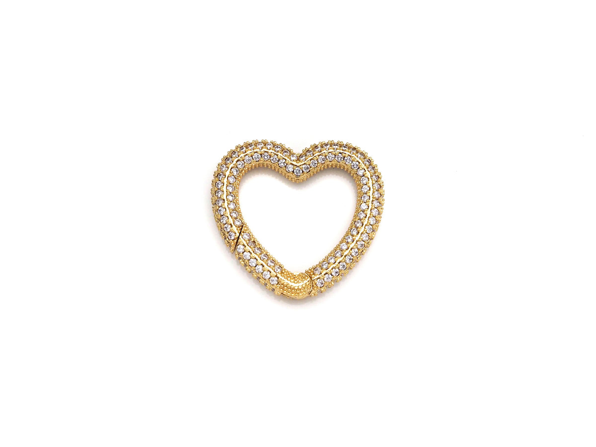 NEW STYLE!!! Fully CZ Micro Pave Heart Carabiner Clasp with Easy Open Spring, Heart Spring Snap Clasp, 26x28mm, sku#H259