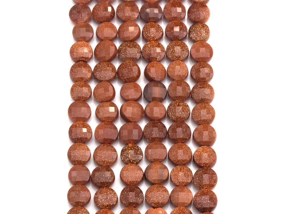 Double Sided Turtle Shell Cut Goldstone Coin beads, 6mm Flat coin faceted, Natural Gemstone Beads, 16" Full strand, sku#U605
