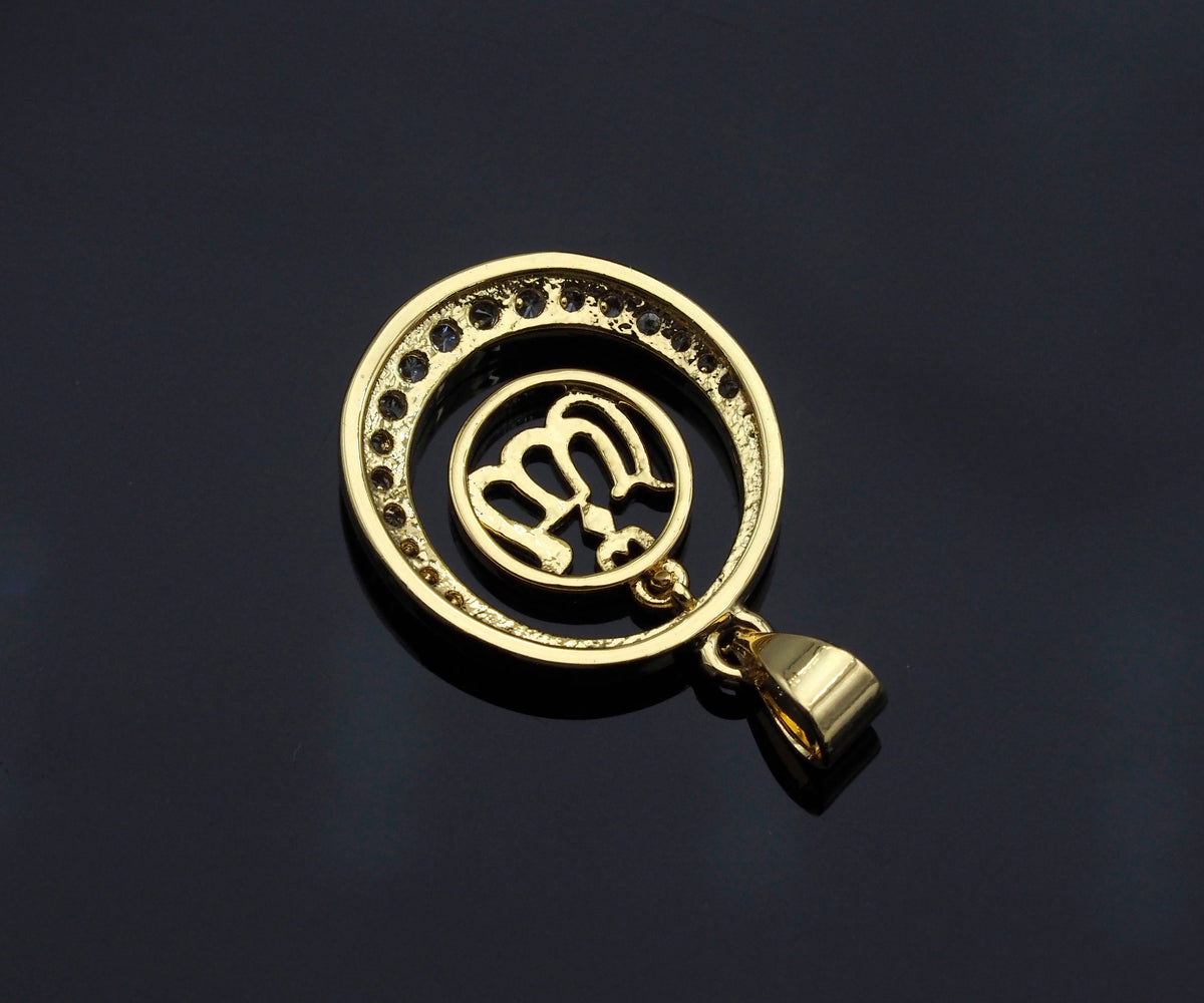 CZ Micro Pave Curve Pattern On Round Ring Shaped Pendant/Charm, Gold Cubic Zirconia Pendant Charm,17x21mm,sku#F1268