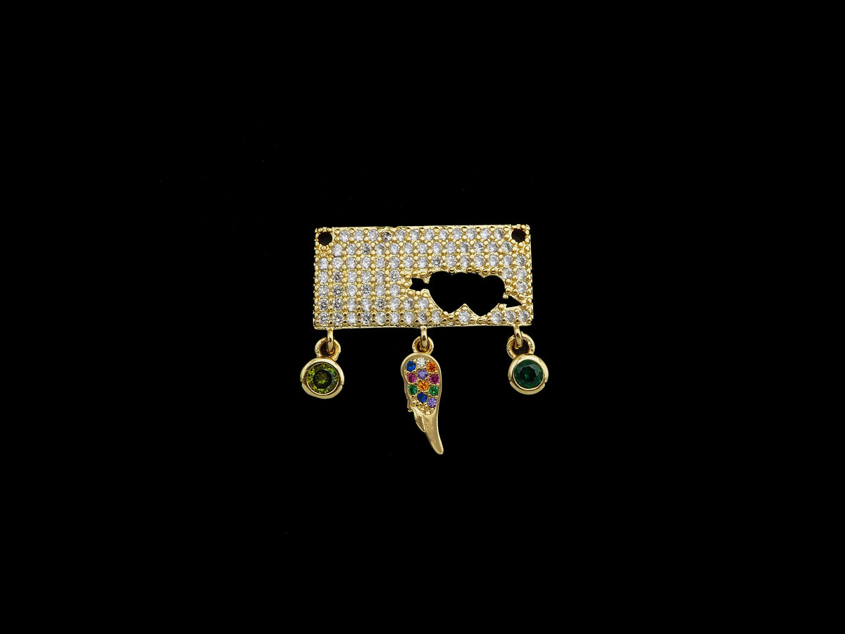 CZ Micro Pave Rectangle With Earth Wing Hamsa Hand Star Pendant, SKU#F1127C