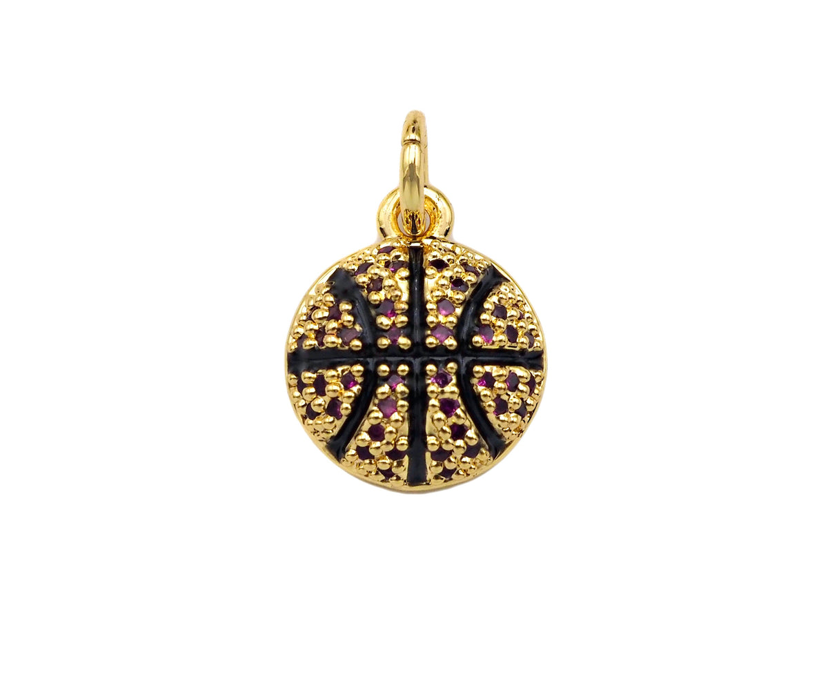 CZ Micro Pave Gold Silver Basketball Charm, Cubic Zirconia Pendant, Sport ball Charm, CZ Micro Pave Pendant,11x13mm, Sku#F1348