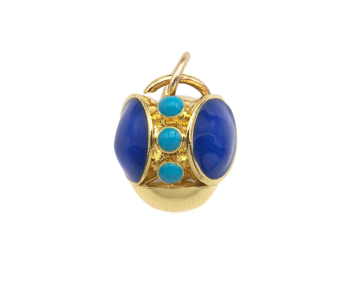 Cobalt Enamel Round Ball Pendant Charm, 3D Ball Turquoise Blue Pendant, Gold Enamel Ball Pendant, Enamel Jewelry Findings,12x13mm,Sku#L454