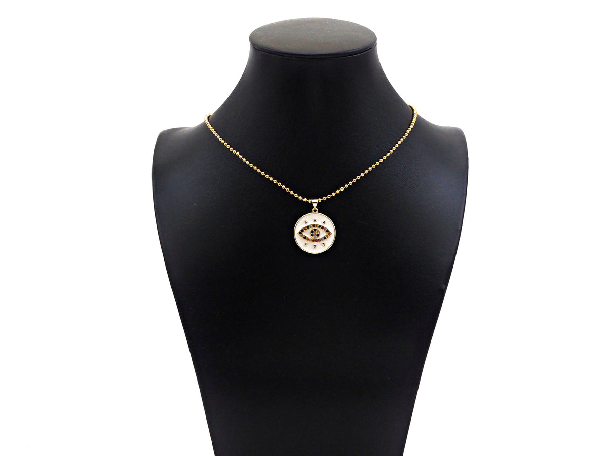 Gold Filled Colorful CZ Evil Eye On Enamel Round Coin Shape Pendant, 18K Gold Filled Micro CZ Pave Charm, 25x23mm,Sku#FH173