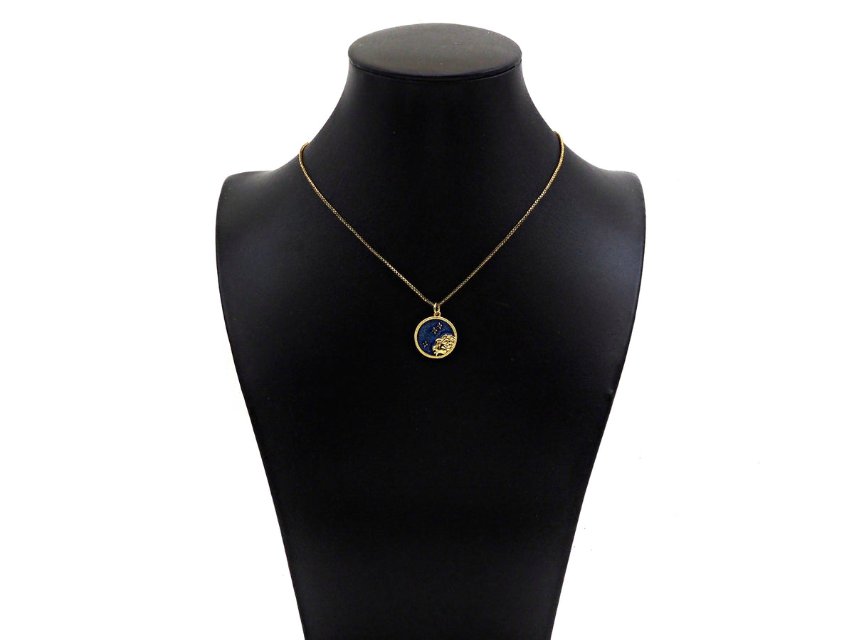 Gold Filled Cobalt Enamel Constellation Pattern On Round Coin Pendant,18K Gold Filled with Bling Effect Enamel Charm,19x17mm,Sku#F1402