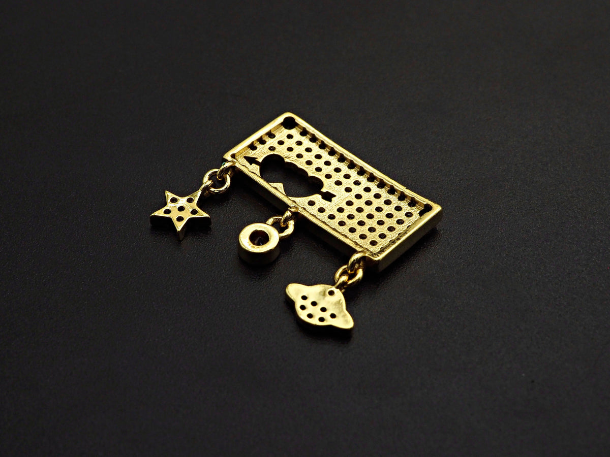CZ Micro Pave Rectangle With Earth Wing Hamsa Hand Star Pendant, SKU#F1127C