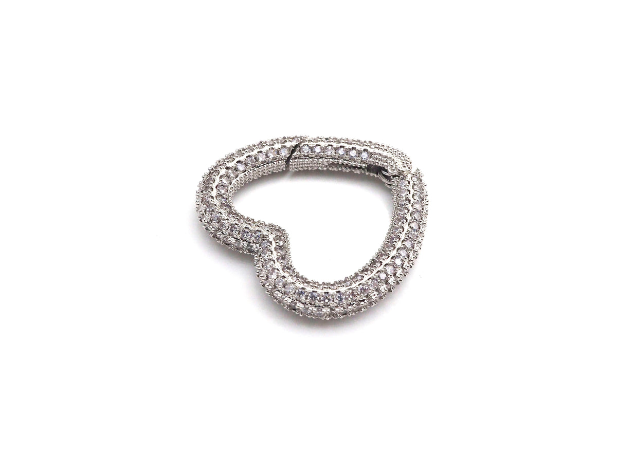 NEW STYLE!!! Fully CZ Micro Pave Heart Carabiner Clasp with Easy Open Spring, Heart Spring Snap Clasp, 26x28mm, sku#H259